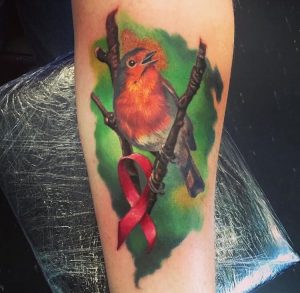 Bird/Ribbon on Tree Tattoo