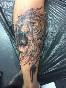 Lion Black & White/Grey Realism Tattoo