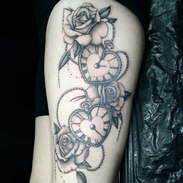Roses & stopwatch tattoo